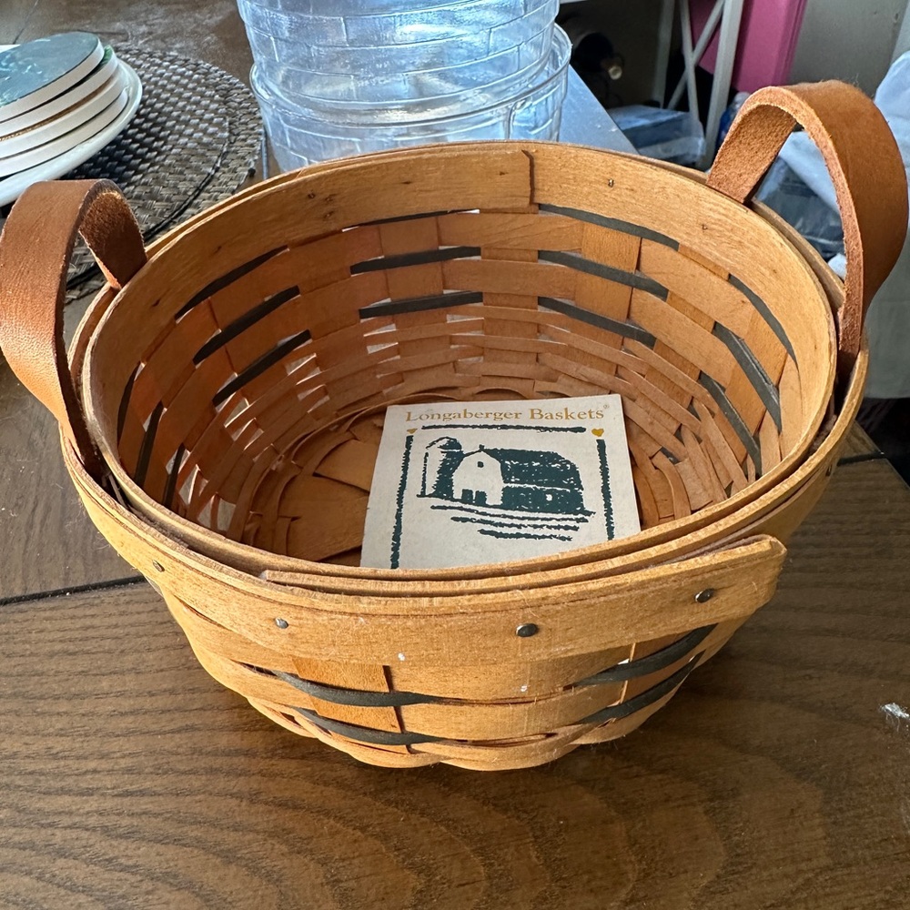 Longaberger 2001 Heartland Collection Button Basket Green Trim Leather Handles - Picture 4 of 5